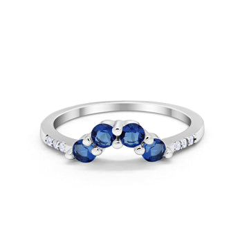 Curved Wedding Eternity Band Simulated Blue Sapphire CZ 925 Sterling Silver Ring